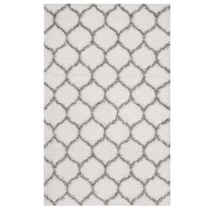 Modway Solvea 5' x 8' Moroccan Trellis Shag Area Rug in Ivory and Gray