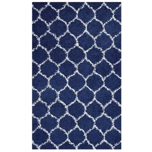 Modway Solvea 5' x 8' Moroccan Trellis Shag Area Rug in Navy and Ivory