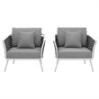 Modway Stance Aluminum & Fabric Patio Chair in White and Gray (Set of 2)