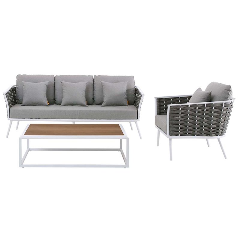 Modway Stance 3-Piece Aluminum & Fabric Patio Sofa Set in White & Gray