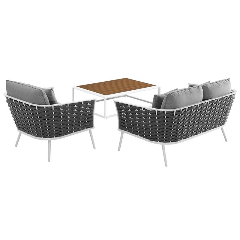 Modway Stance 3-Piece Aluminum & Fabric Patio Sofa Set in Gray & White