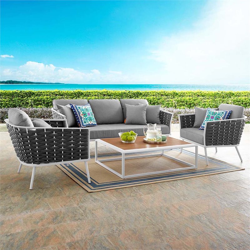 Modway Stance 4-Piece Aluminum & Fabric Patio Sofa Set in White & Gray