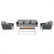 Modway Stance 4-Piece Aluminum & Fabric Patio Sofa Set in White & Gray