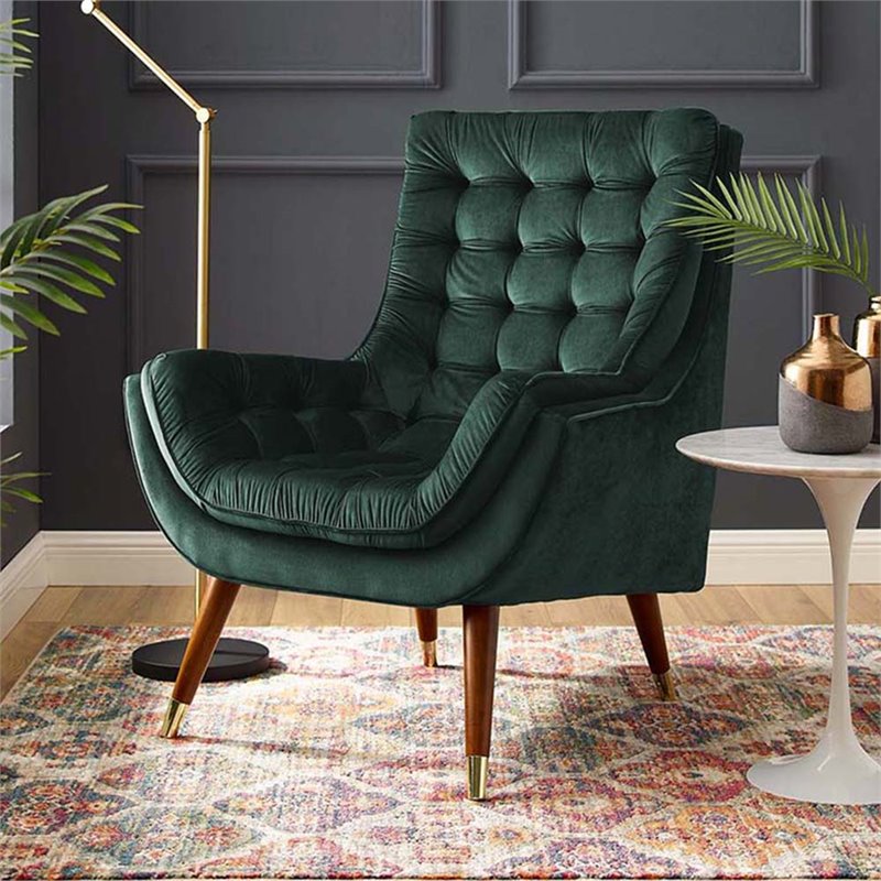 Modway Suggest Tufted Performance Velvet Lounge Chair in Green