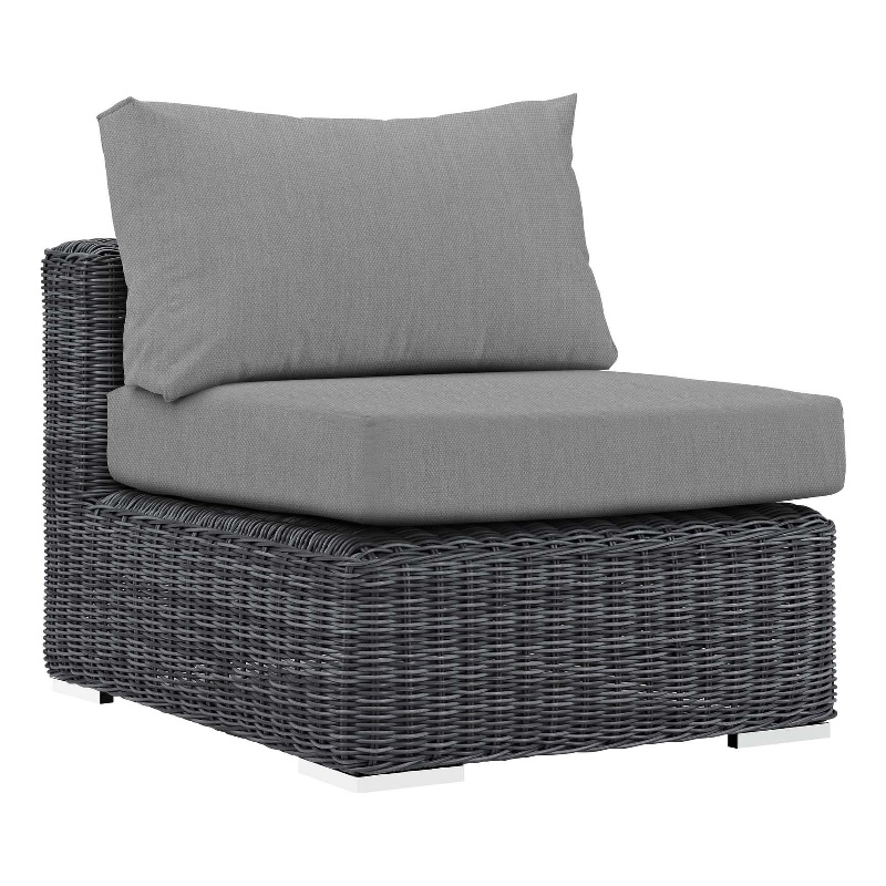 Modway Summon Aluminum and Rattan Patio Armless Sofa Chair in Canvas/Gray