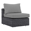 Modway Summon Aluminum and Rattan Patio Armless Sofa Chair in Canvas/Gray