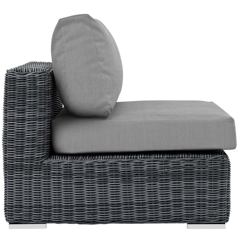 Modway Summon Aluminum and Rattan Patio Armless Sofa Chair in Canvas/Gray