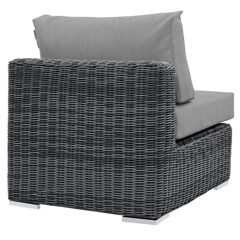 Modway Summon Aluminum and Rattan Patio Armless Sofa Chair in Canvas/Gray