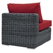 Modway Summon Aluminum and Rattan Patio Armless Sofa Chair in Canvas/Red
