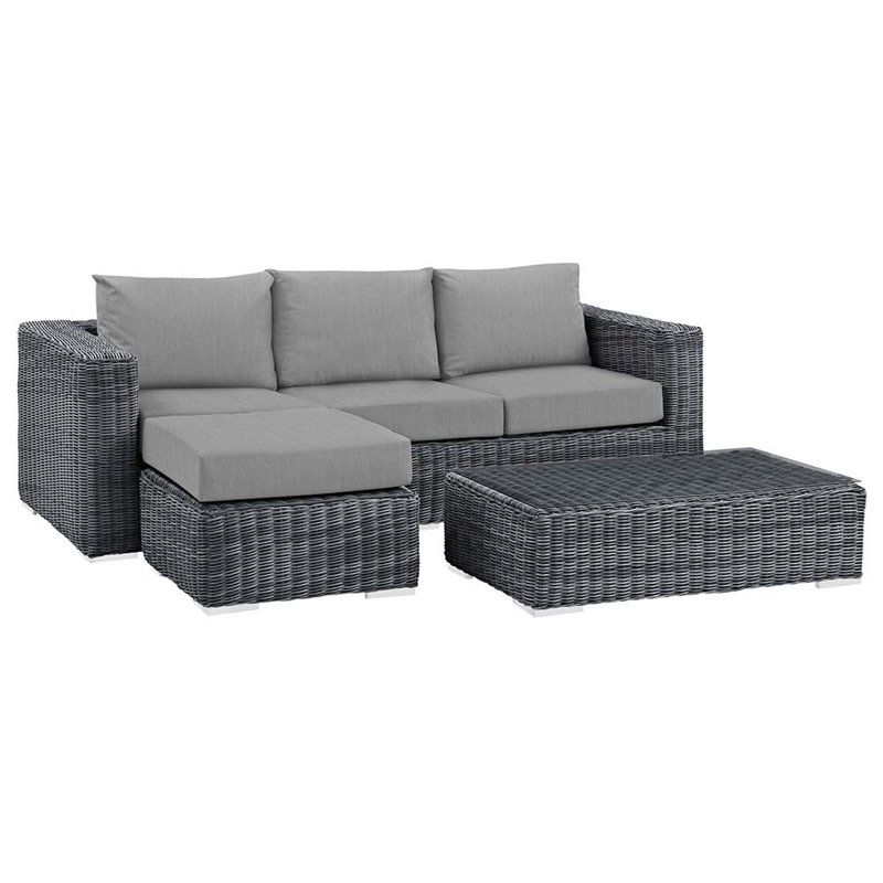 Modway Summon 3-Piece Aluminum Rattan Patio Sectional Set in Canvas/Gray