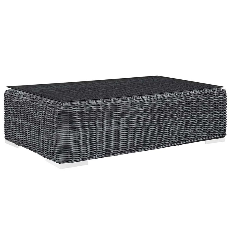Modway Summon 5-Piece Aluminum and Rattan Patio Sectional Set in Canvas/Gray