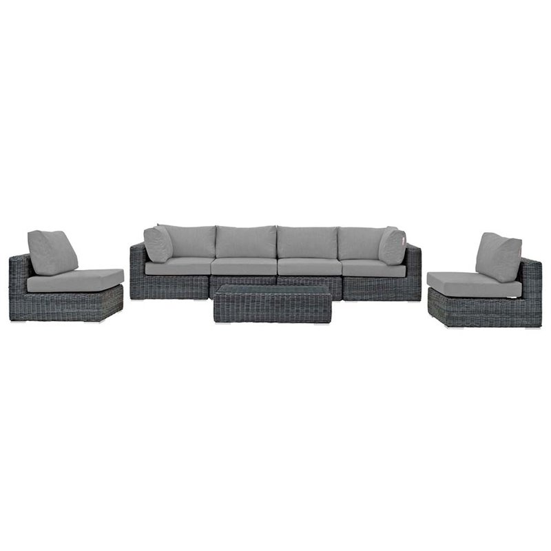 Modway Summon 7-Piece Aluminum and Rattan Patio Sectional Set in Canvas/Gray