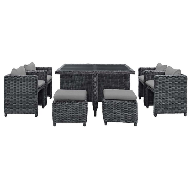 Modway Summon 9-Piece Aluminum and Rattan Patio Dining Set in Canvas/Gray