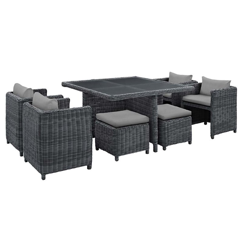 Modway Summon 9-Piece Aluminum and Rattan Patio Dining Set in Canvas/Gray