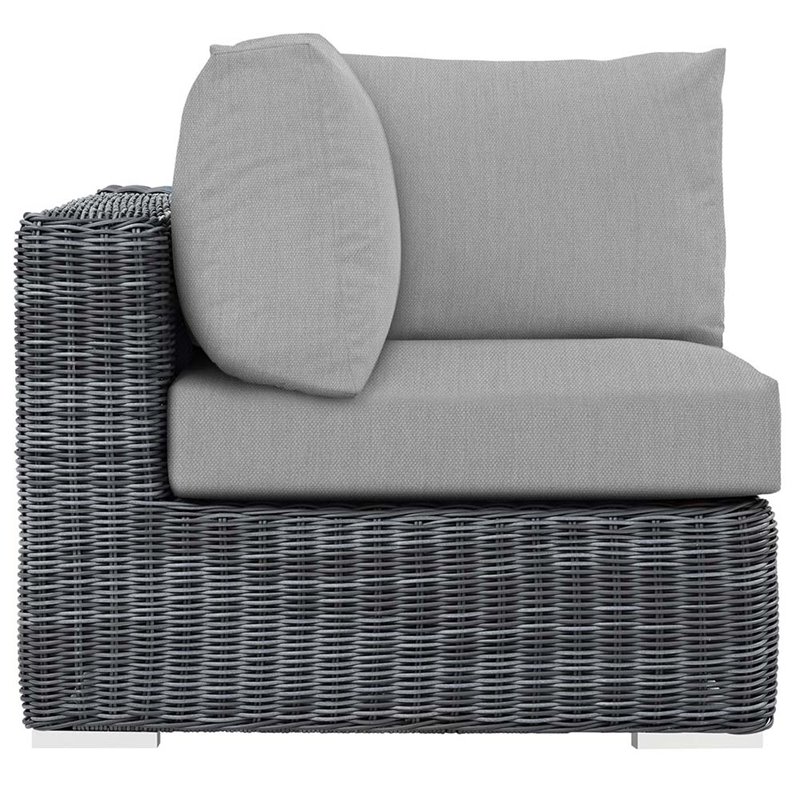 Modway Summon Aluminum and Rattan Patio Corner Chair in Canvas/Gray
