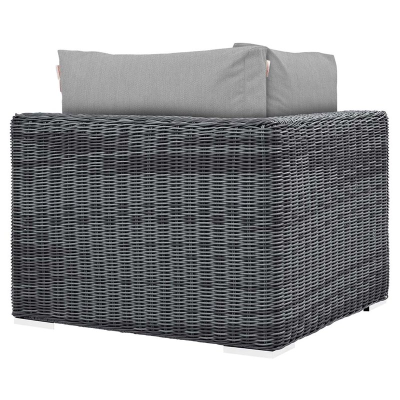 Modway Summon Aluminum and Rattan Patio Corner Chair in Canvas/Gray