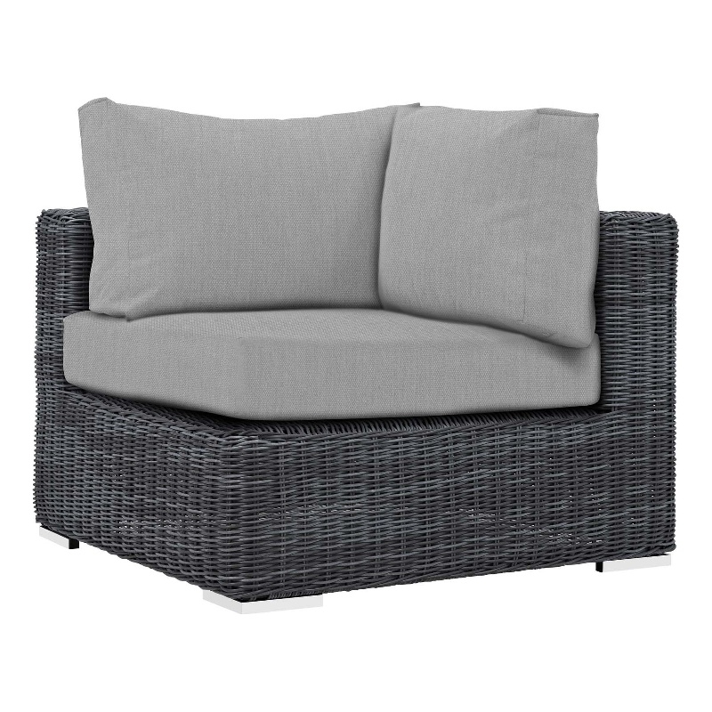 Modway Summon Aluminum and Rattan Patio Corner Chair in Canvas/Gray