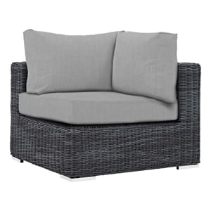 Modway Summon Aluminum and Rattan Patio Corner Chair in Canvas/Gray