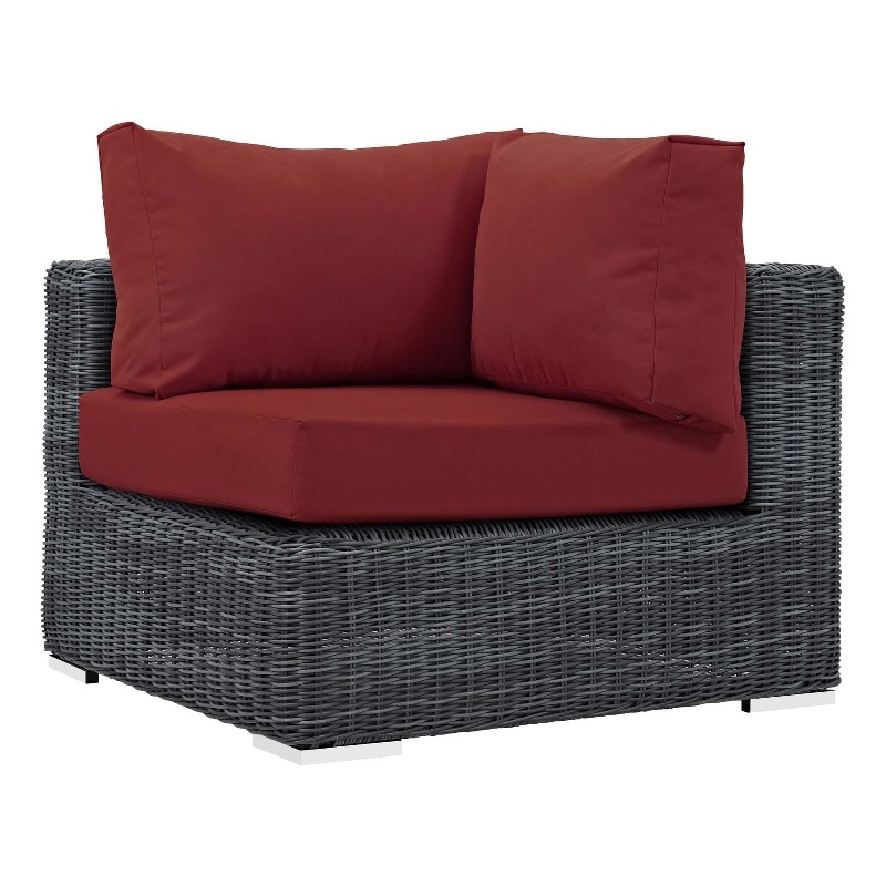 Modway Summon Aluminum and Rattan Patio Corner Chair in Canvas/Red