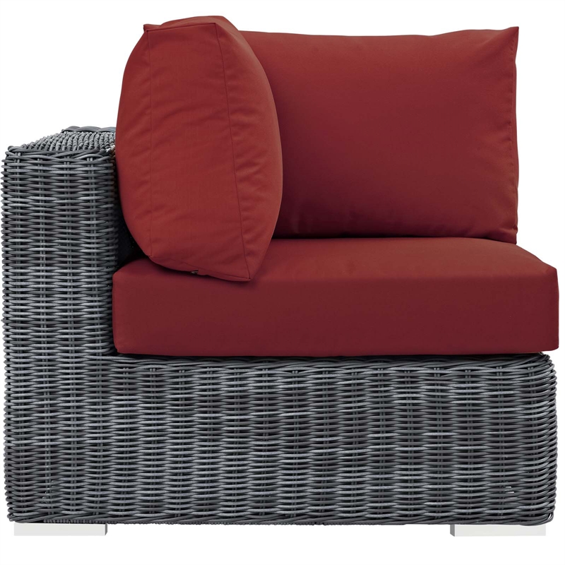 Modway Summon Aluminum and Rattan Patio Corner Chair in Canvas/Red
