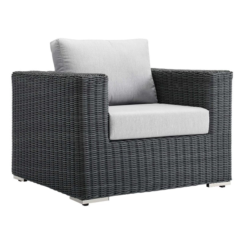 Modway Summon Aluminum Fabric and Rattan Patio Armchair in Canvas/Gray
