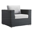 Modway Summon Aluminum Fabric and Rattan Patio Armchair in Canvas/Gray