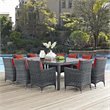 Modway Summon 11-Piece Rattan Fabric Patio Dining Set in Canvas Gray/Red