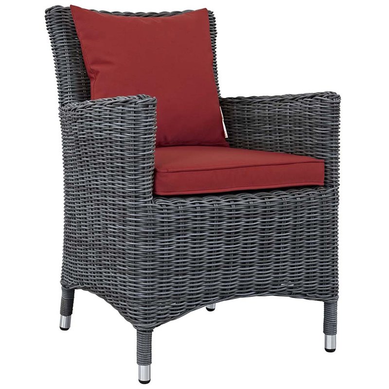 Modway Summon 11-Piece Rattan Fabric Patio Dining Set in Canvas Gray/Red