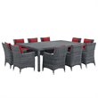 Modway Summon 11-Piece Rattan Fabric Patio Dining Set in Canvas Gray/Red