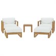 Modway Upland 5 Piece Teak Wood Patio Set in Natural and White