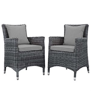 Modway Summon 2-Piece Rattan Fabric Patio Dining Chairs in Canvas/Gray