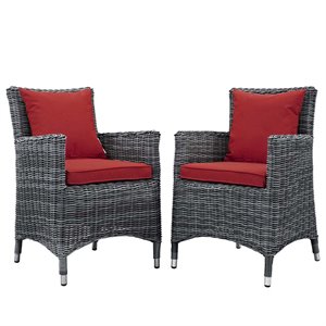 Modway Summon 2-Piece Rattan Fabric Patio Dining Chairs in Canvas Gray/Red