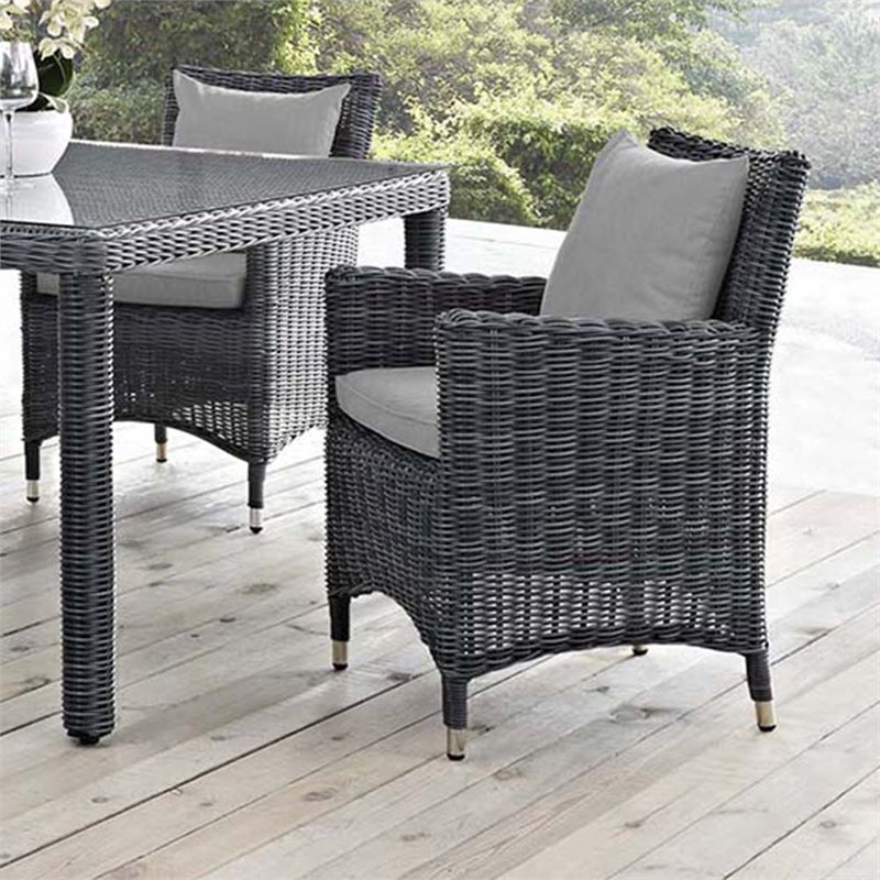 Modway Summon Dining Aluminum and Rattan Patio Armchair in Canvas/Gray