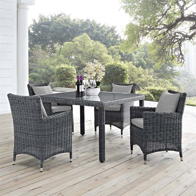Modway Summon Dining Aluminum and Rattan Patio Armchair in Canvas/Gray