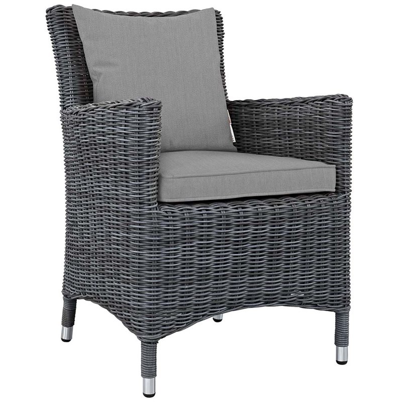 Modway Summon Dining Aluminum and Rattan Patio Armchair in Canvas/Gray