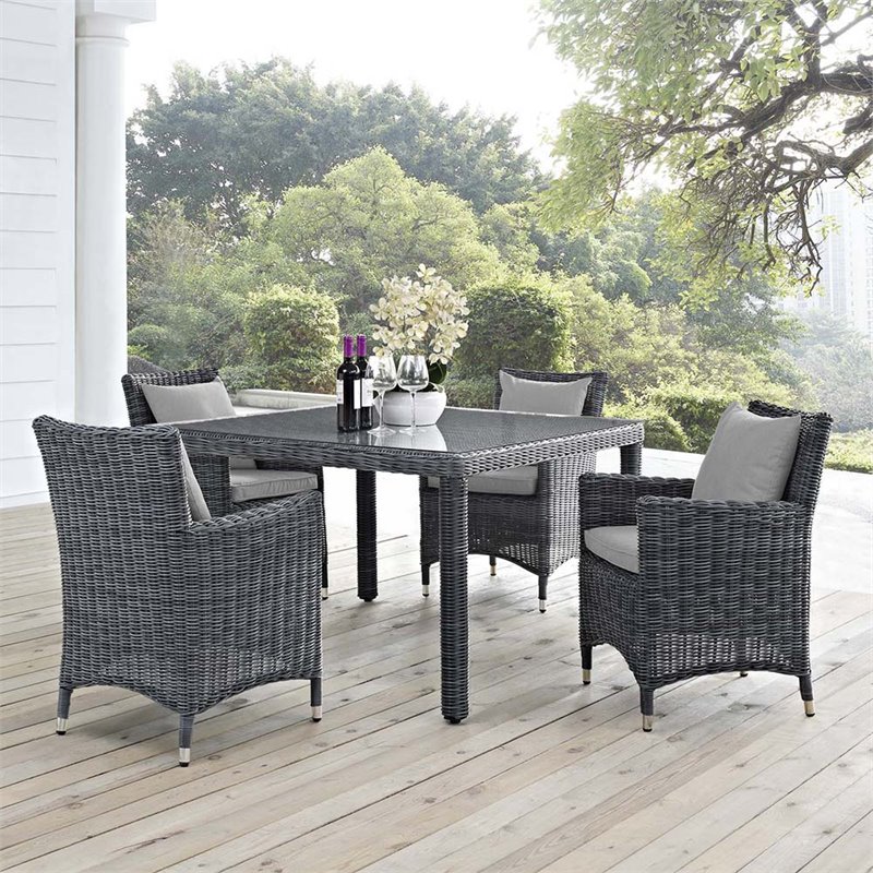 Modway Summon 4-Piece Rattan Fabric Patio Dining Chairs in Canvas/Gray