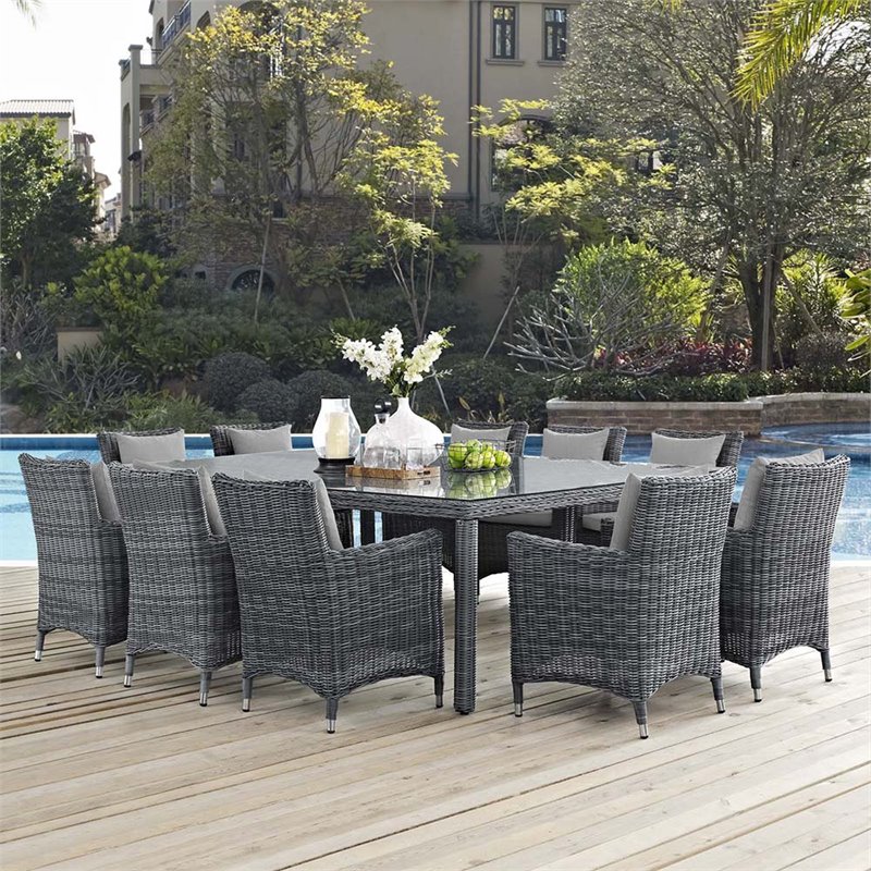 Modway Summon 4-Piece Rattan Fabric Patio Dining Chairs in Canvas/Gray