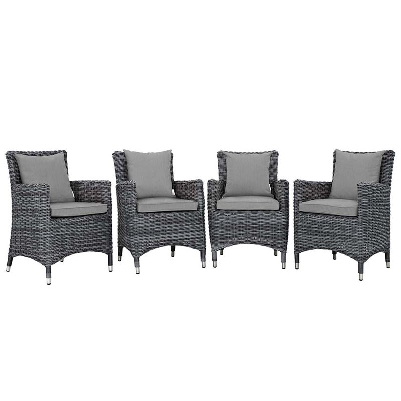 Modway Summon 4-Piece Rattan Fabric Patio Dining Chairs in Canvas/Gray