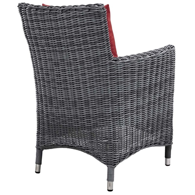 Modway Summon Dining Aluminum and Rattan Patio Armchair in Canvas/Red