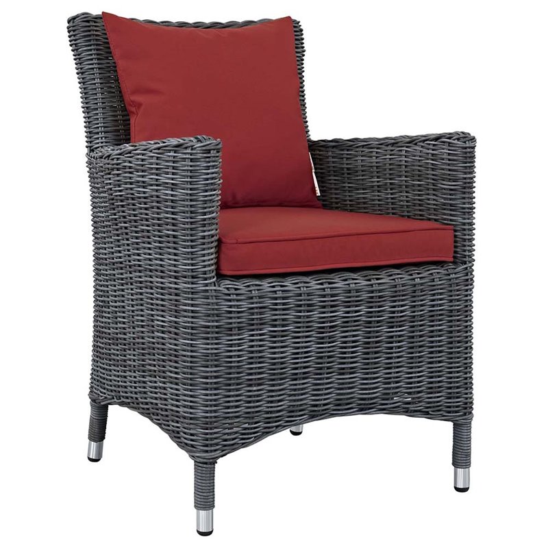 Modway Summon 4-Piece Rattan Fabric Patio Dining Chairs in Canvas Gray/Red