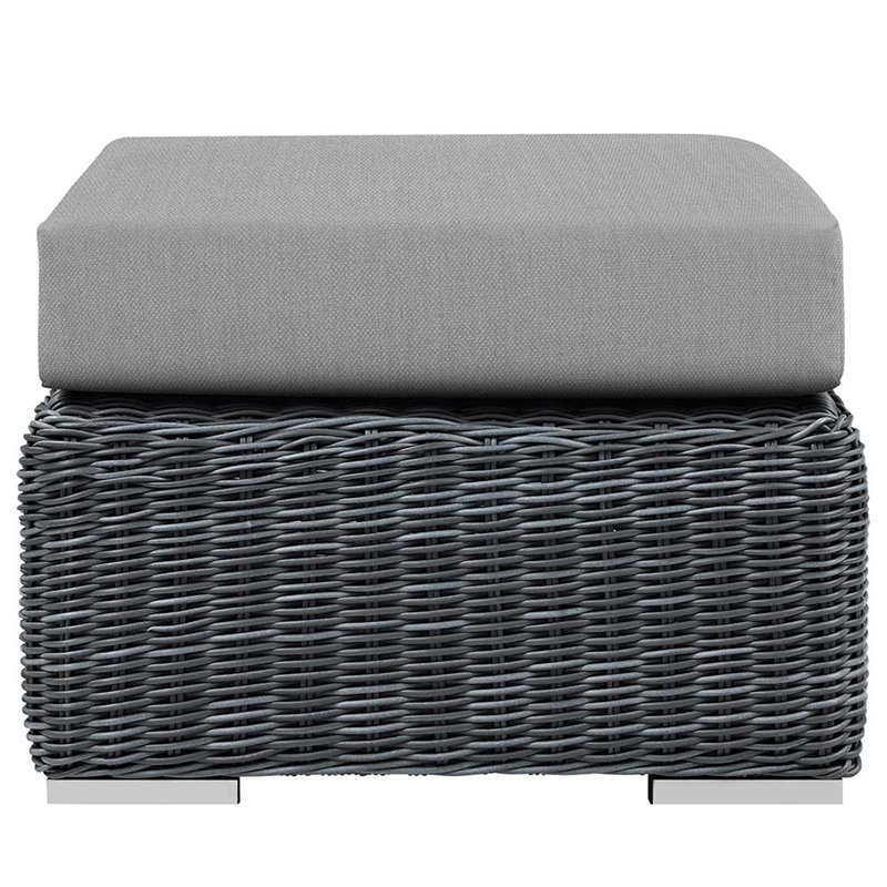Modway Summon Aluminum and Rattan Patio Ottoman in Canvas/Gray