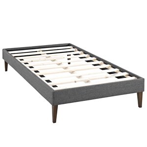 Modway Tessie Twin Polyester Fabric Bed Frame with Squared Tapered Legs in Gray