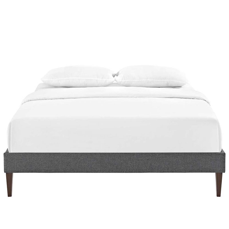Modway Tessie Queen Polyester Fabric Bed Frame with Squared Tapered Legs in Gray