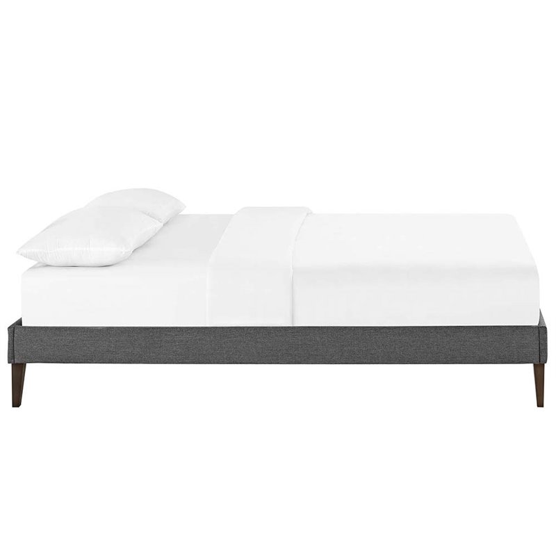 Modway Tessie Queen Polyester Fabric Bed Frame with Squared Tapered Legs in Gray
