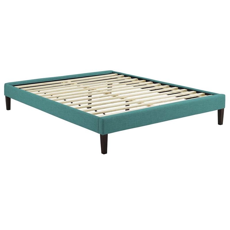 Modway Tessie Queen Polyester Fabric Bed Frame with Squared Tapered Legs in Teal