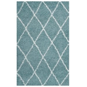 Modway Toryn 5' x 8' Diamond Lattice Shag Area Rug in Blue and Ivory