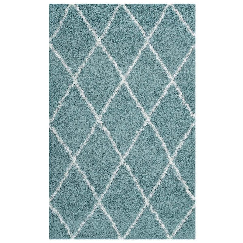 Modway Toryn 8' x 10' Diamond Lattice Shag Area Rug in Blue and Ivory