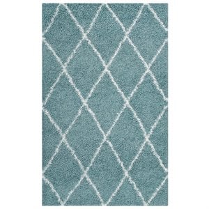 Modway Toryn 8' x 10' Diamond Lattice Shag Area Rug in Blue and Ivory