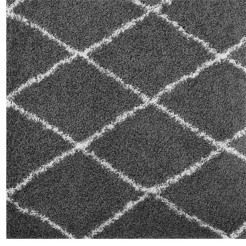 Modway Toryn 5' x 8' Diamond Lattice Shag Area Rug in Gray and Ivory