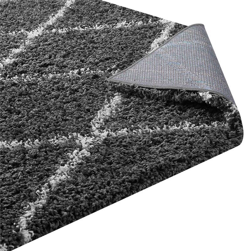 Modway Toryn 5' x 8' Diamond Lattice Shag Area Rug in Gray and Ivory
